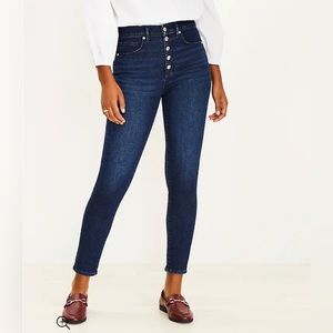 Loft Front Button Down Jeans in Dark Wash Size 24